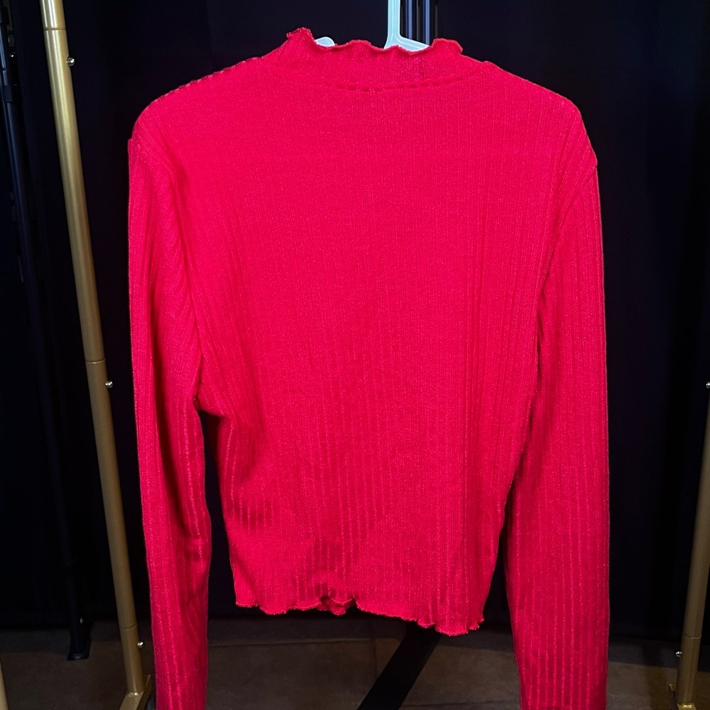 Red Ruffled Knit Top - Picture 2 of 2